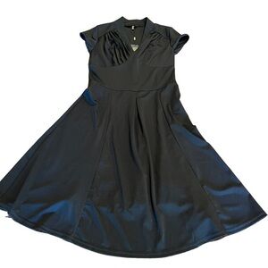 Miusol Women’s Black Fit & Flare Cap Sleeve V-Neck Empire Waist Dress Size L NWT
